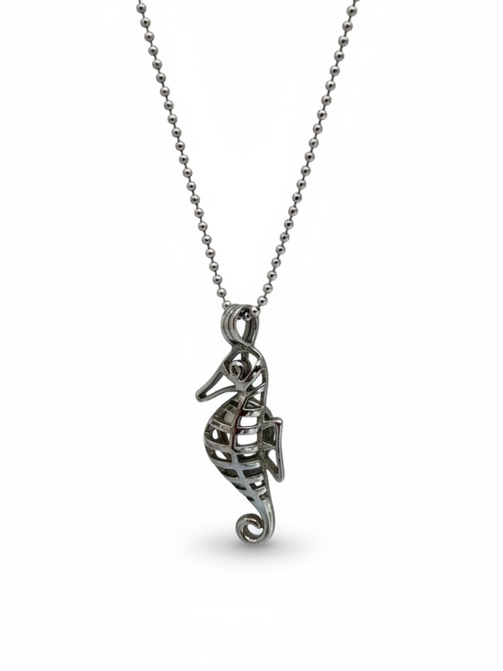 Seahorse Cage Pendant Necklace with Pearl - Picture 3 of 5